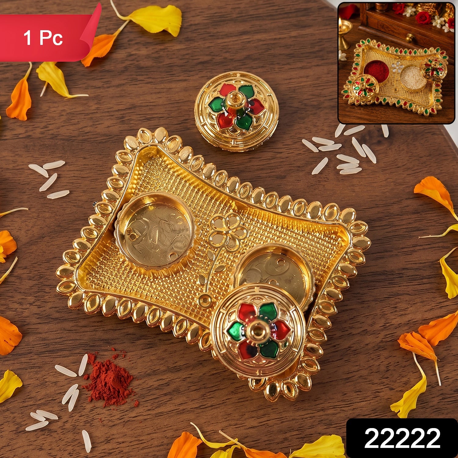 Kumkum Holder  Elegant Meenakari Floral Design For Pooja