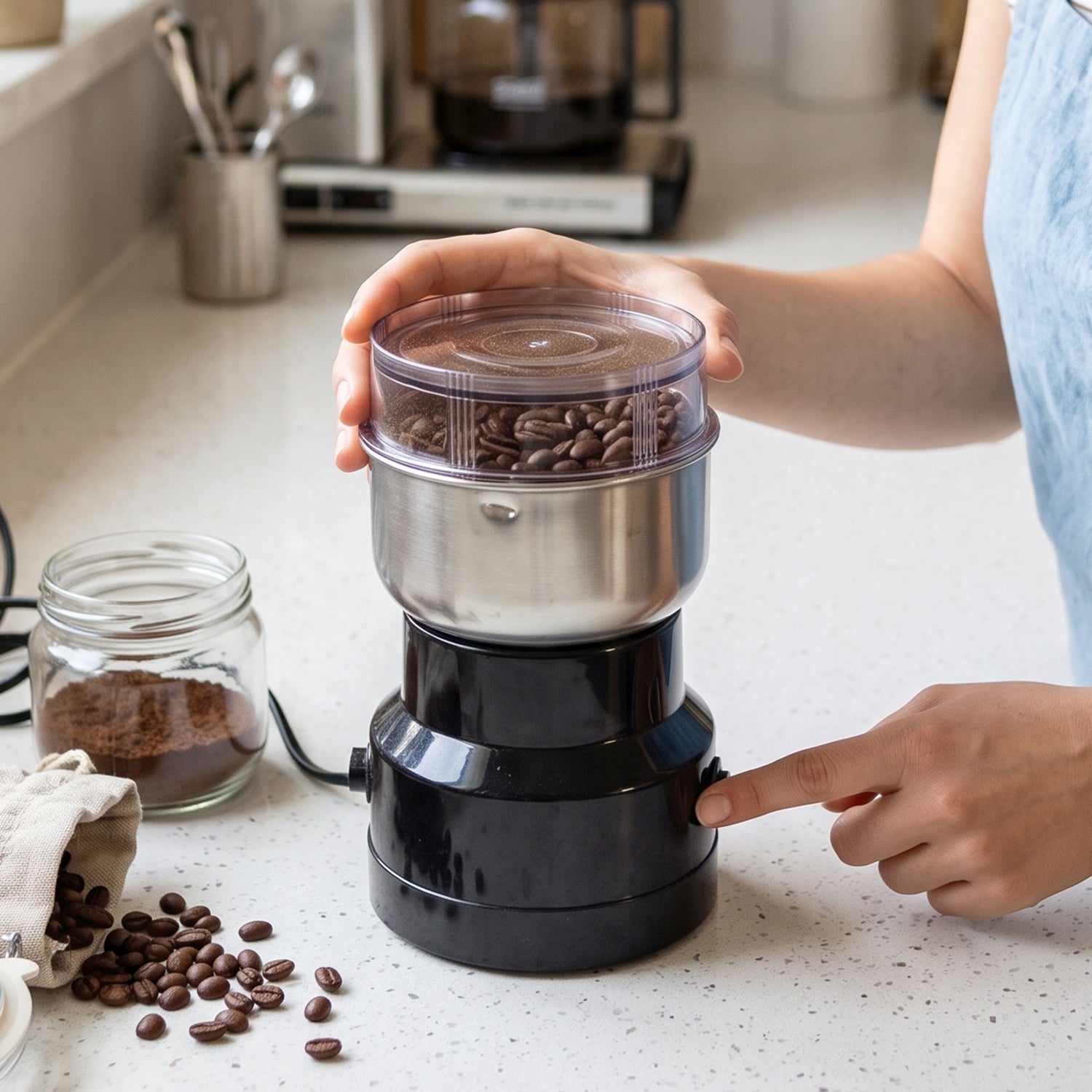 Electric Coffee Grinder Stainless Steel Blade Spice Grinder Machine (1 Pc)