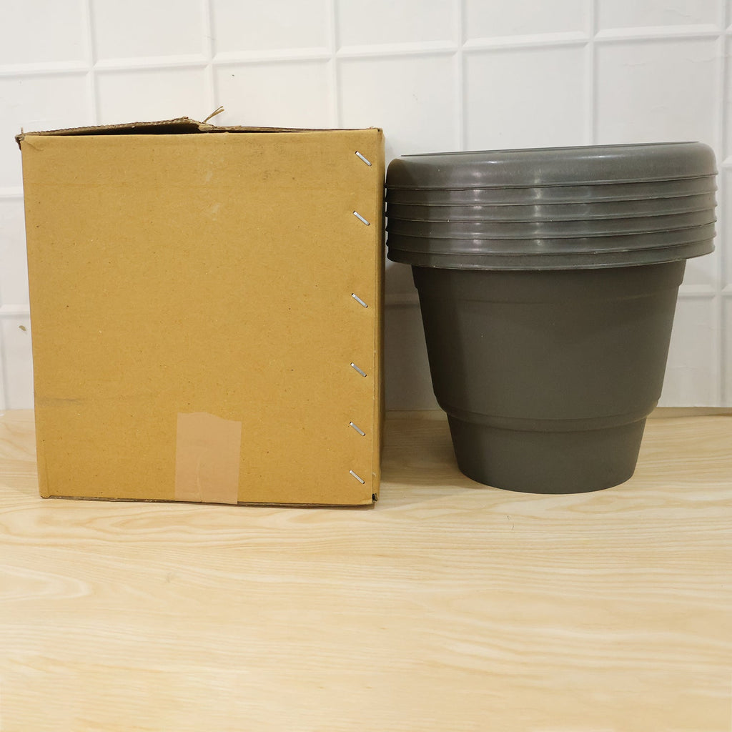 Plastic Round Flower Pot Planter Set Durable Gardening Pots With Rim (6 Pcs Set)