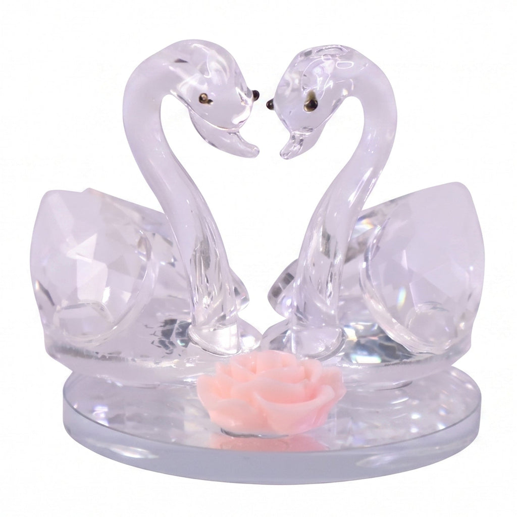 Crystal Swan Pair Showpiece Decorative Glass Couple Swan Home Decor (1 Pc)