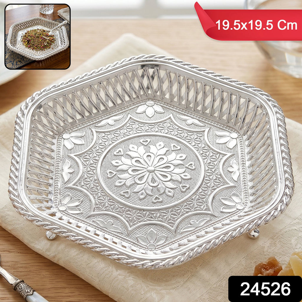 Decorative Silver Serving Tray  Traditional Embossed Floral Design