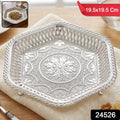 Decorative Silver Serving Tray  Traditional Embossed Floral Design