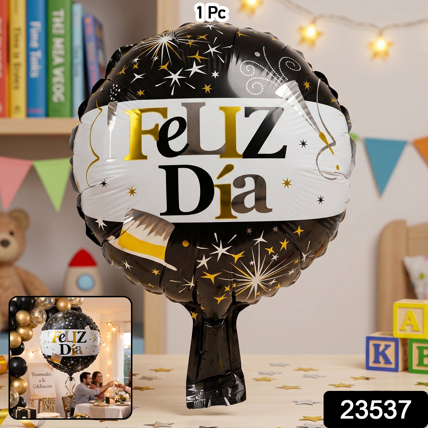 Black Golden Feliz Dia Round Foil Balloon (1 Pc)