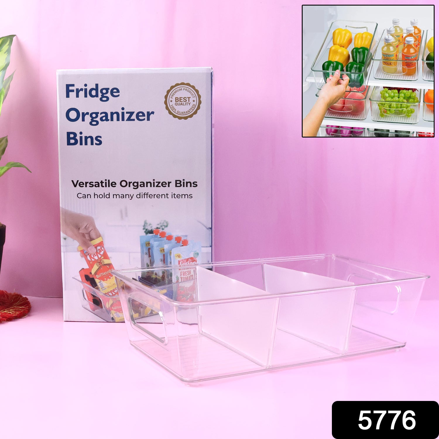 5776 Plastic Refrigerator Organizer Bins Set Of 2 Stackable Fridge Organizers With Handle Clear Organizing Food Fruit Vegetables Pantry Storage Bins For Freezer Kitchen Cabinet Organization And Storage (2 Pcs Set Mix Color)