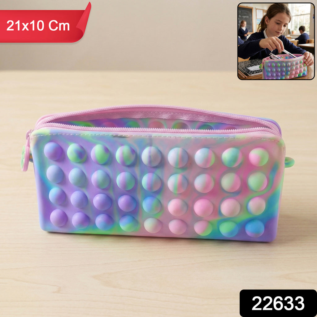 Multicolor Pop It Silicone Pencil Pouch For Kids (1 Pc 21x10 Cm)