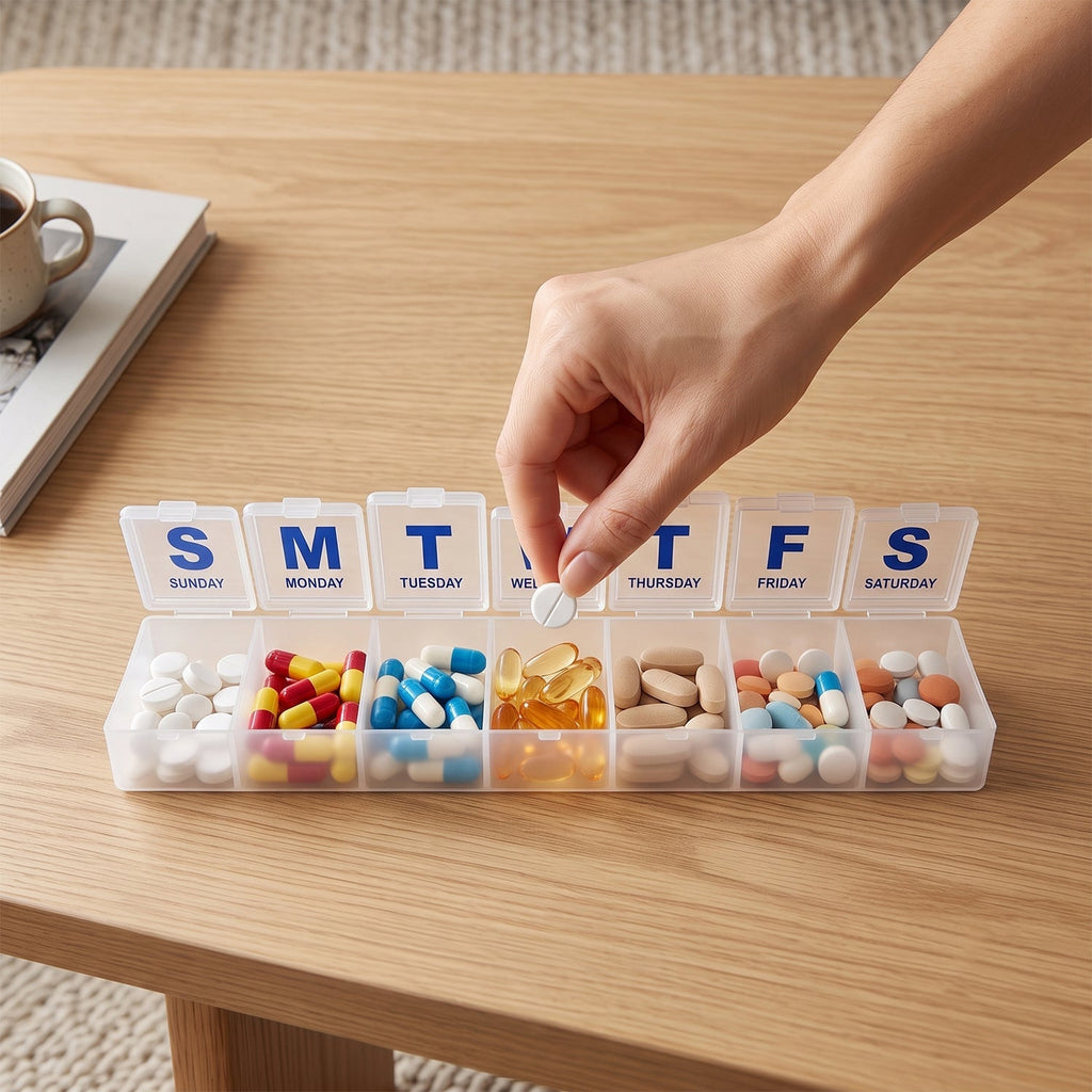7 Day Weekly Plastic Pill Box Organizer with Daily Compartments (1 Pc) - Image 7