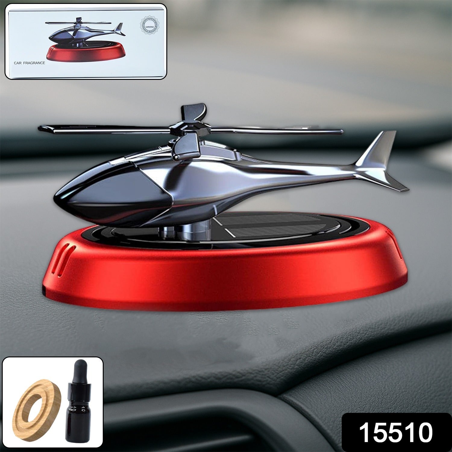Close-up of helicopter car air freshener design