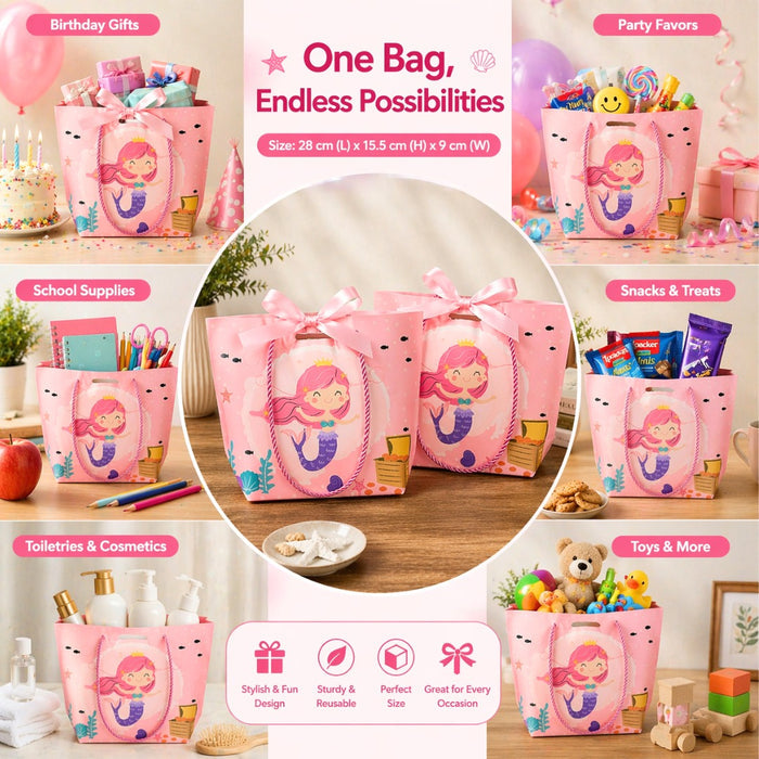 pack of12pcs Pink Colour Kids Gift Bags (Small & Large Sizes) | Premium Paper Gift Bags for Birthday, Party Favors, Return Gifts & Gifting