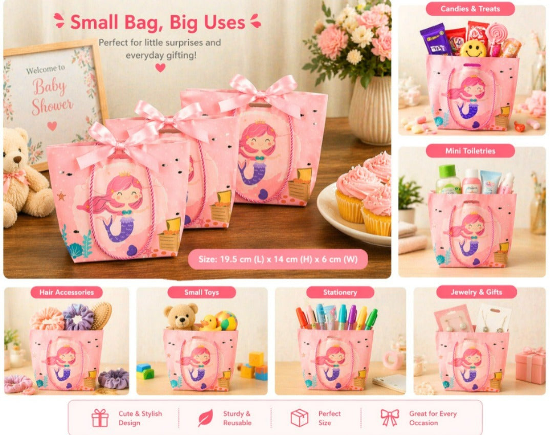 Pink Colour Kids Gift Bags (Small & Large Sizes) | Premium Paper Gift Bags for Birthday, Party Favors, Return Gifts & Gifting - Image 2