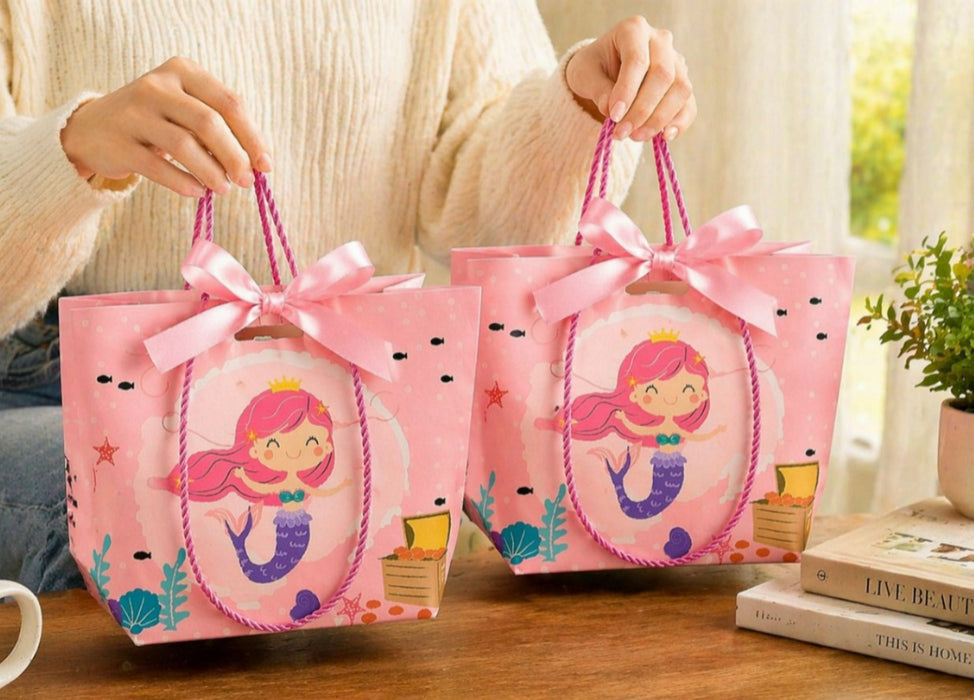 pack of12pcs Pink Colour Kids Gift Bags (Small & Large Sizes) | Premium Paper Gift Bags for Birthday, Party Favors, Return Gifts & Gifting
