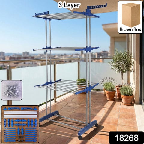 Premium Heavy Duty Stainless Steel 3 Layer Foldable Cloth Drying Stand (1 Set  With Color Box)