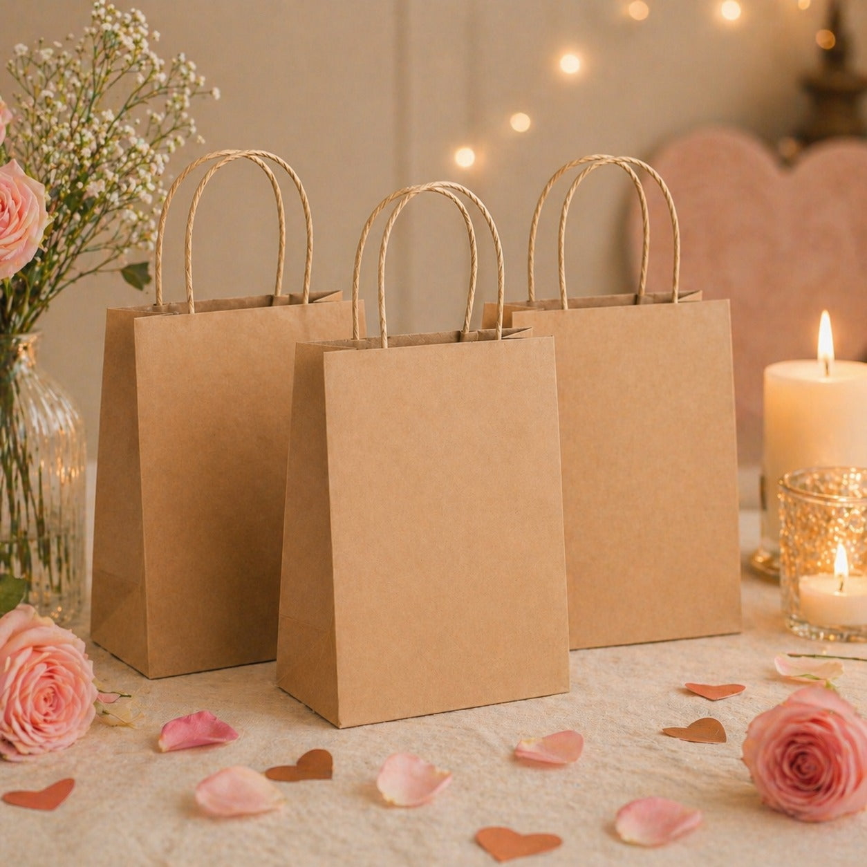 Brown Kraft Paper Carry Bags with Handle | Eco-Friendly Gift Bags for Shopping, Hampers & Packaging | Available size  in Small, Medium & Large Sizes - Image 1