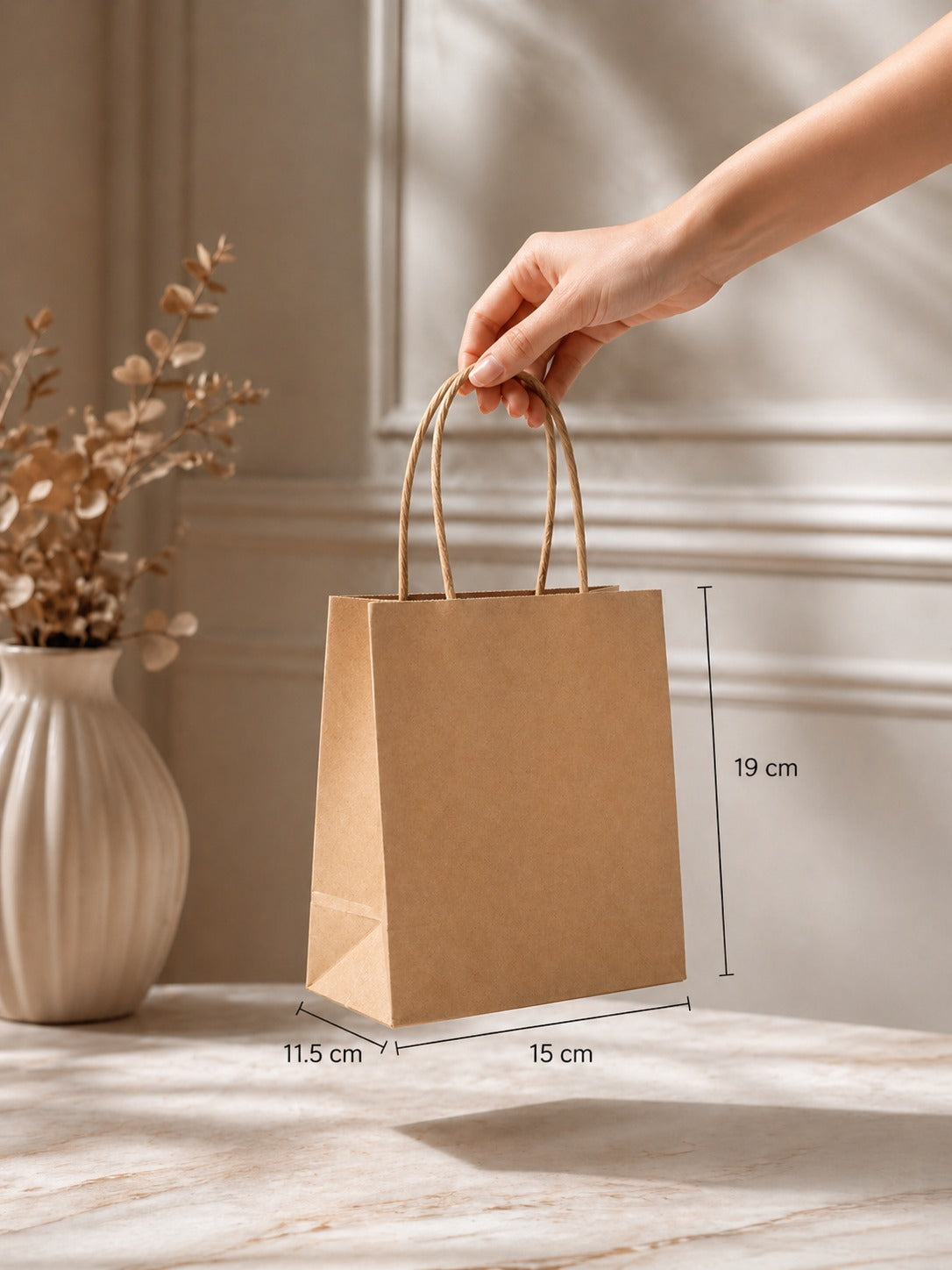 Brown Kraft Paper Carry Bags with Handle | Eco-Friendly Gift Bags for Shopping, Hampers & Packaging | Available size  in Small, Medium & Large Sizes - Image 2
