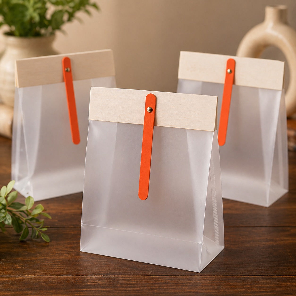 Transparent Korean Pouch with Wooden Clip | Gift Packaging for Dry Fruits, Chocolates & Cookies | 13×6×18 cm Premium Hamper Pouch - Image 3