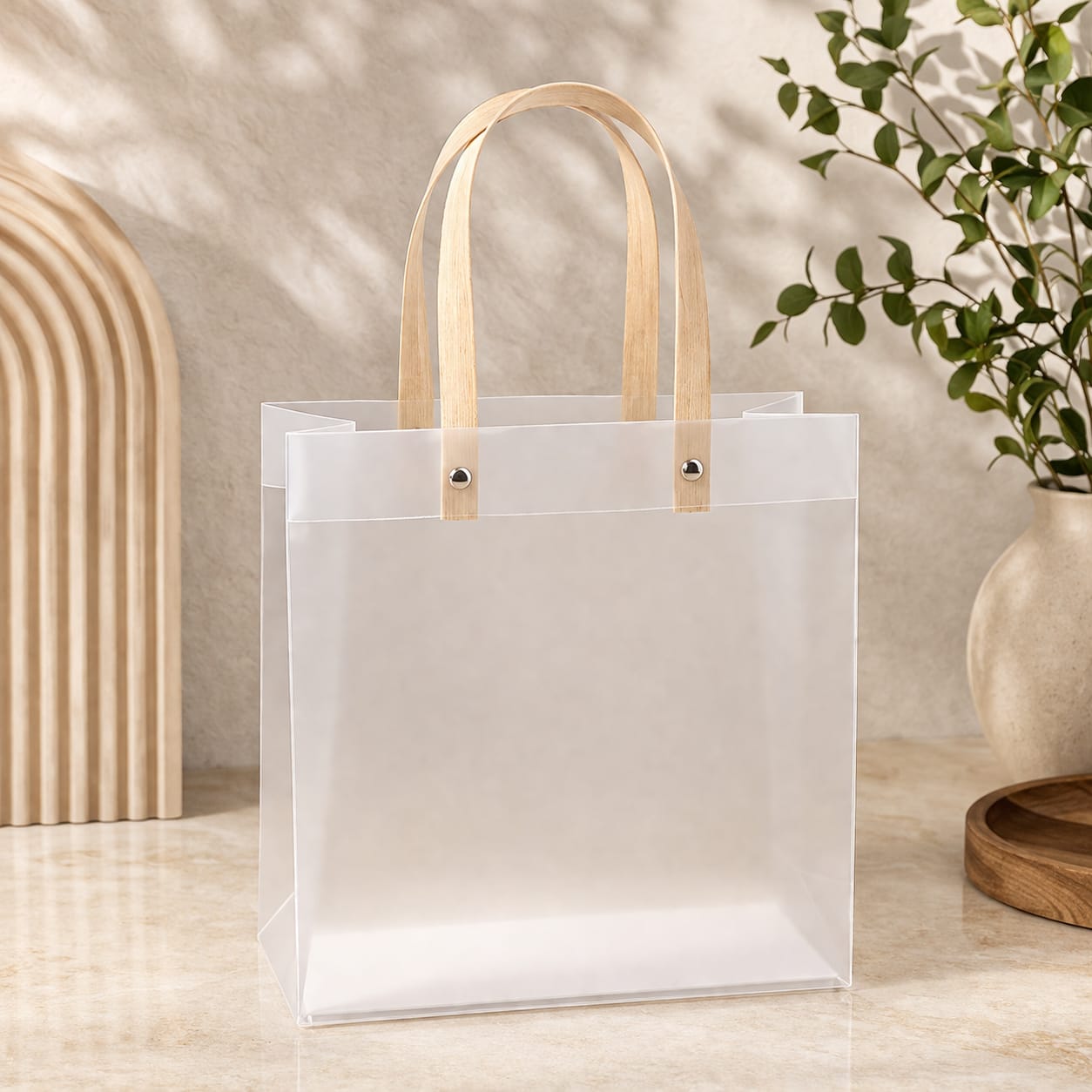 Transparent  Gift Bag with Handle | Premium Plastic Hamper Bag for Gifting, Return Gifts & Packaging | 10.5×8×4.5 Inch - Image 3