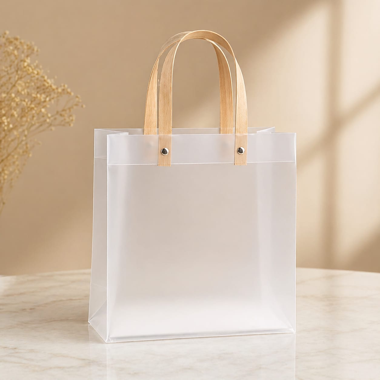 Transparent  Gift Bag with Handle | Premium Plastic Hamper Bag for Gifting, Return Gifts & Packaging | 10.5×8×4.5 Inch - Image 1