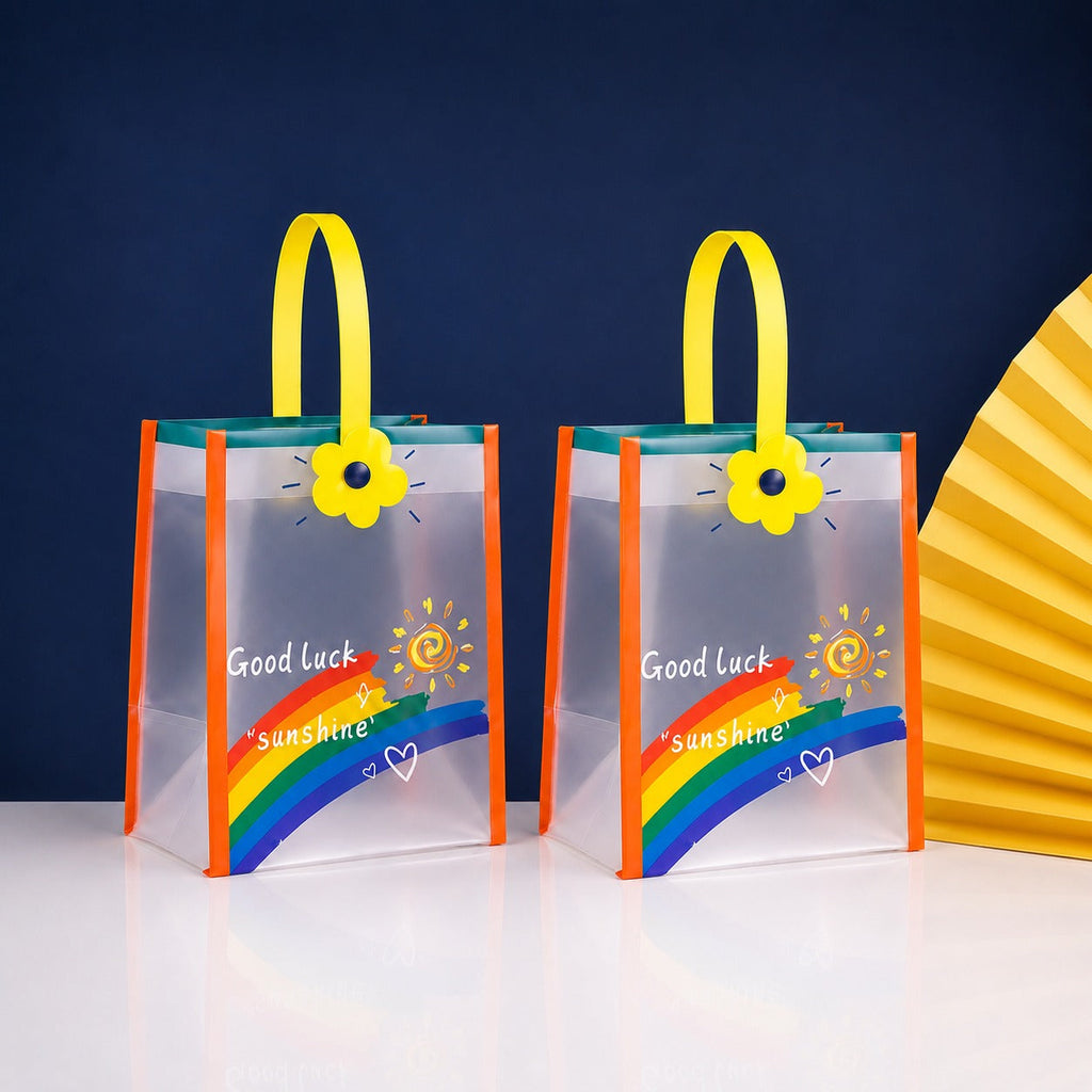 Cute  Gift Bag with Handle | Transparent PVC Return Gift & Hamper Bag | 14×12×19 CM | 3 Assorted Designs - Image 3