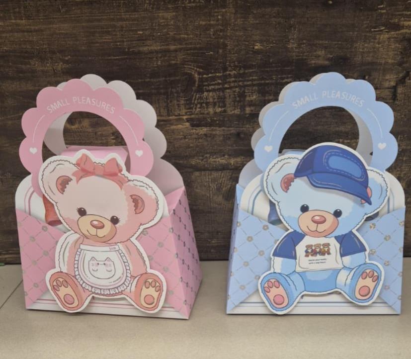 Cute Teddy Theme Paper Gift Bag for Return Gifts |(10×8×4 inch) Baby Shower & Birthday Candy Bag | 2 Colors Available - Image 1