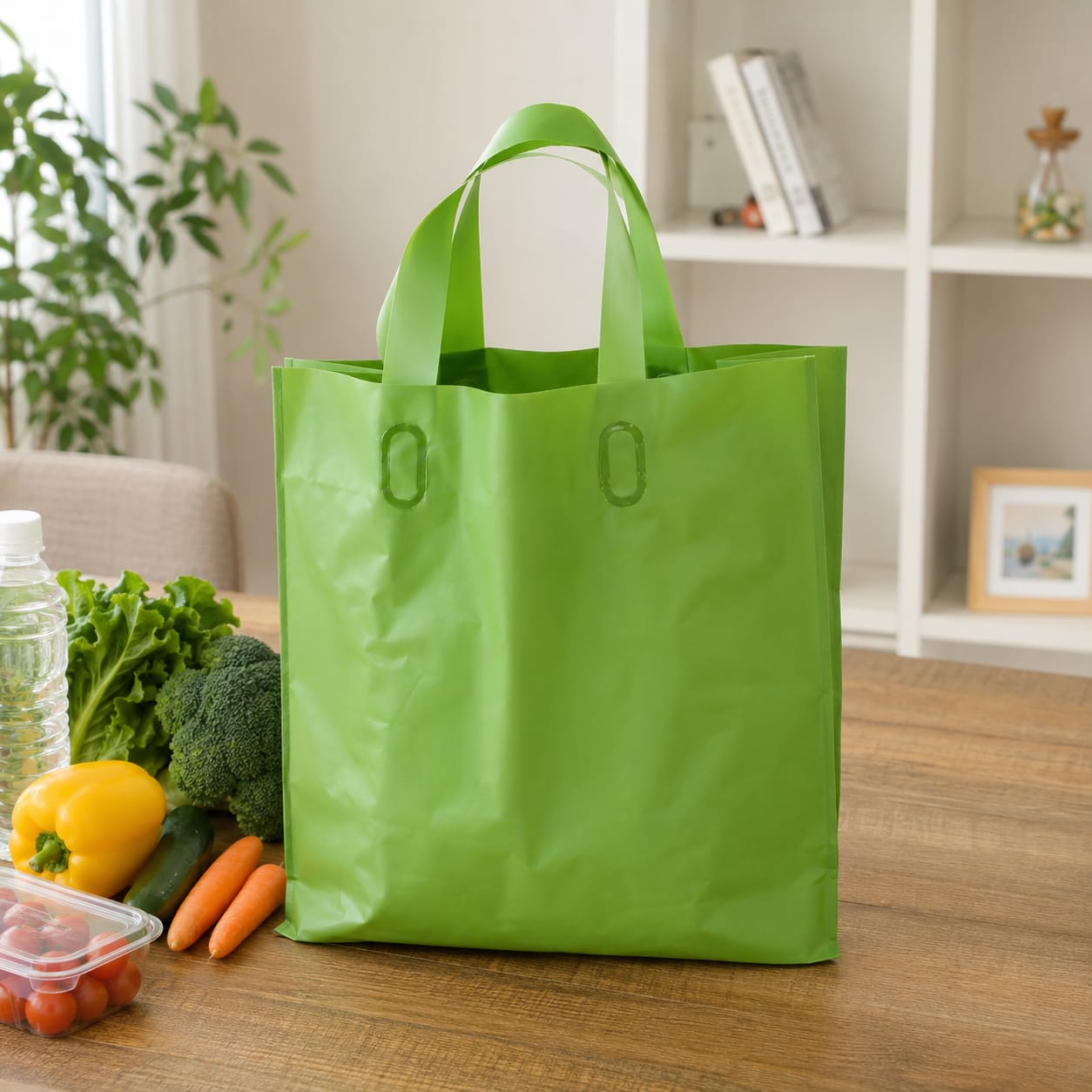 Matcha Green Frosted Plastic Tote Bag | Thickened Waterproof Clothing Shopping Carry Bag with Handles (11x10x3 Inch) - Image 3