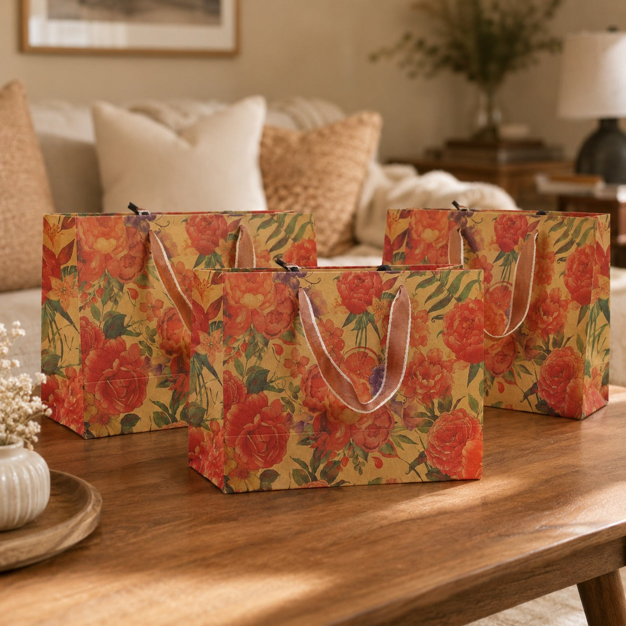 Premium Floral Gift Bag with Handle | Reusable Luxury Paper Bag for Wedding, Gifting & Retail Packaging | 28x20x10 cm - Image 2