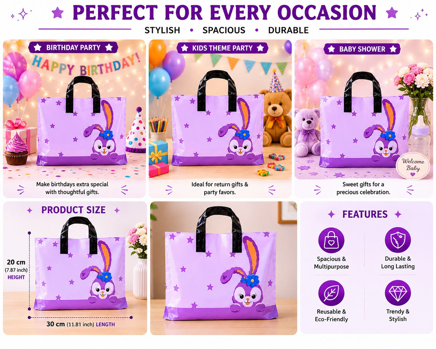 Premium Printed Frosted Plastic Gift Tote Bags | Reusable Carry Bags for Return Gifts, Hampers & Party Packaging (5 Designs Available) - Image 4