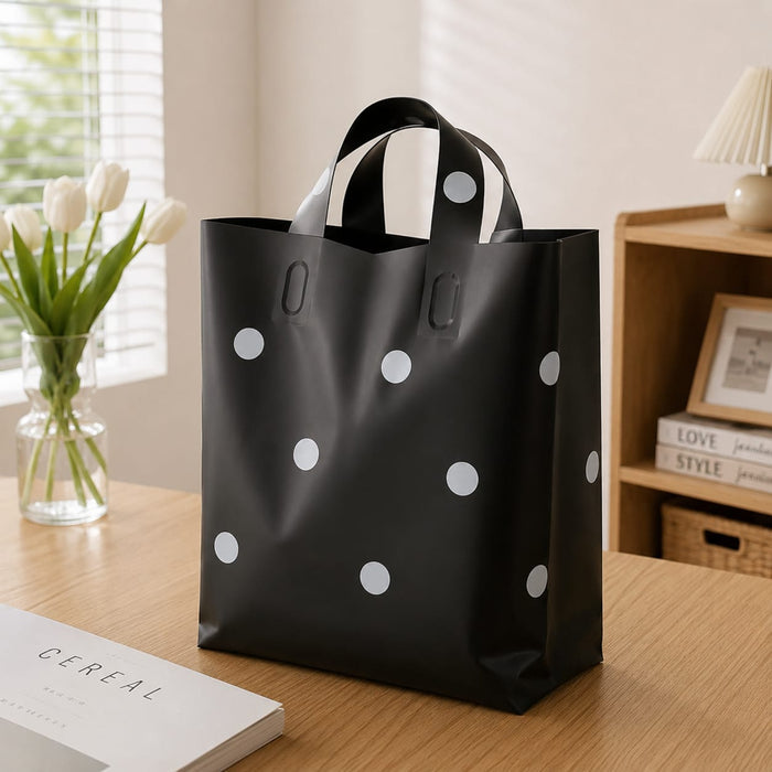 pack of 25pcs Polka Dot Plastic Frosted Gift Bag – Reusable Carry Bag for Gifts, Hampers & Return Favors