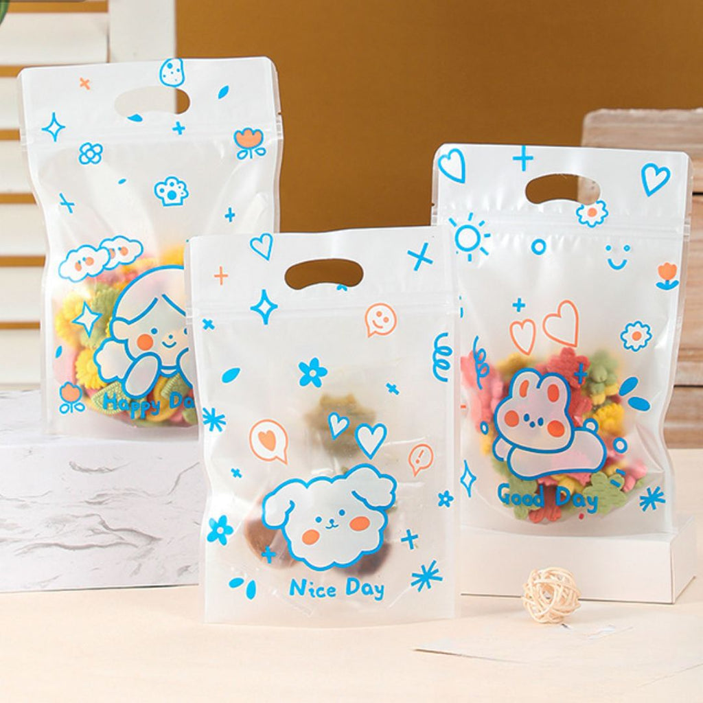 Small Random Teddy Design Ziplock Goodie Hand Bags With Handle For Gifting, Return Gifts, Birthday, Baby Shower, Party Pouches | Chocolate & Dry Fruit Packing, Gift Pouch - Image 1
