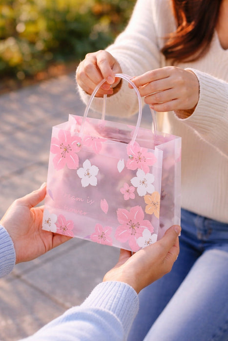 pack of 48pcs Floral Transparent Gift Bag with Floral Print &  | Gift Bag for Her/Him, hamper bag, Carry Bags, shopping gift bag, Presents, Packing, Wedding Return Gifts, Birthday, Events, Festivals (Pink) (24 cm x 22 cm)