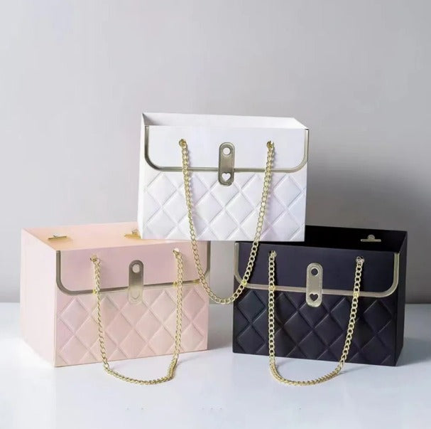 Luxury Chain Handle Gift Bag | Premium Wedding Return Gift Bag | Foldable Paper Gift Bag for Hampers & Gifting (Black, Red, Pink, White) - Image 2