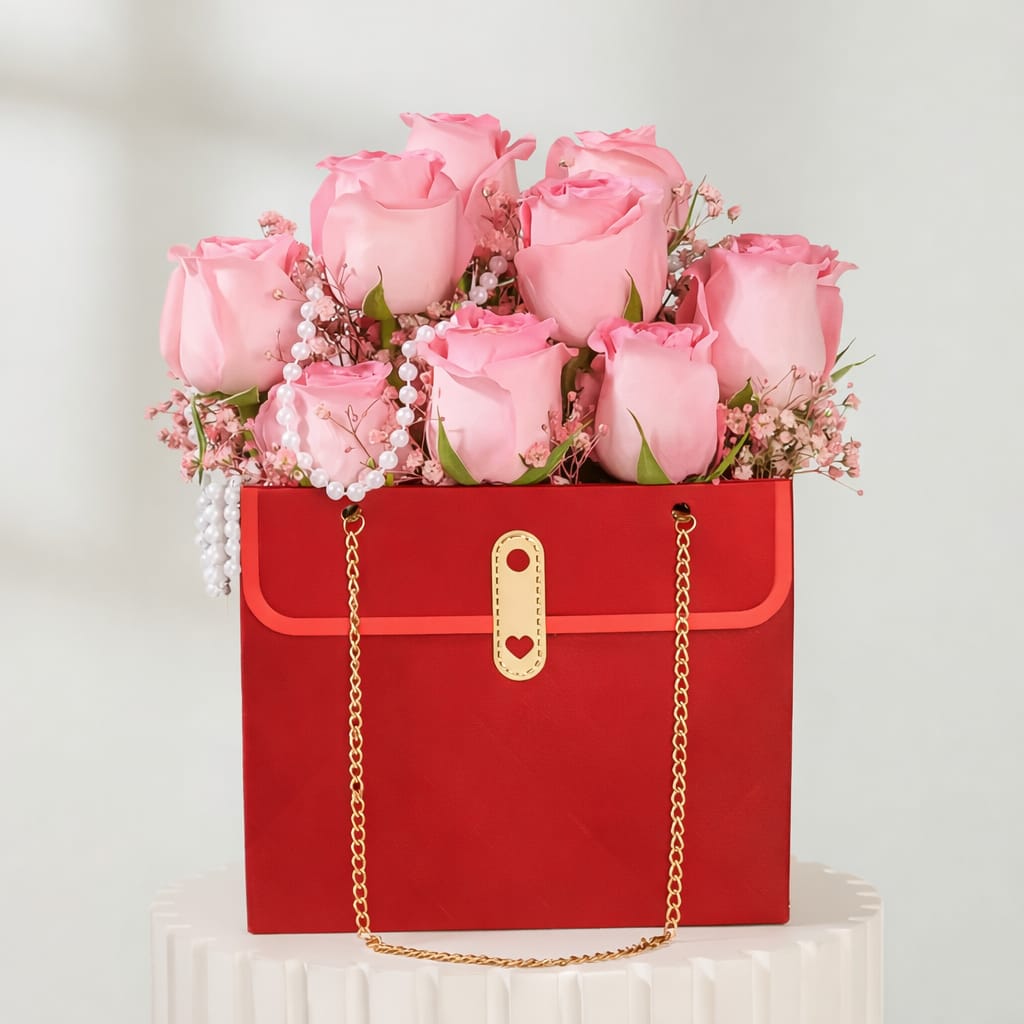 Luxury Chain Handle Gift Bag | Premium Wedding Return Gift Bag | Foldable Paper Gift Bag for Hampers & Gifting (Black, Red, Pink, White) - Image 3