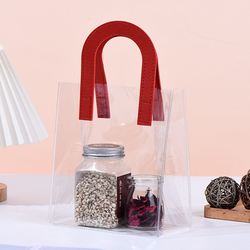 LARGE Transparent PVC Gift Bag with Handle |9.5x10.5x6 inch Premium Carry Bag for Hampers, Gifting & Packaging | Available in White, Maroon, Orange & Blue - Image 2
