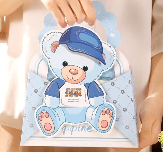 Cute Teddy Theme Paper Gift Bag for Return Gifts |(10×8×4 inch) Baby Shower & Birthday Candy Bag | 2 Colors Available - Image 4