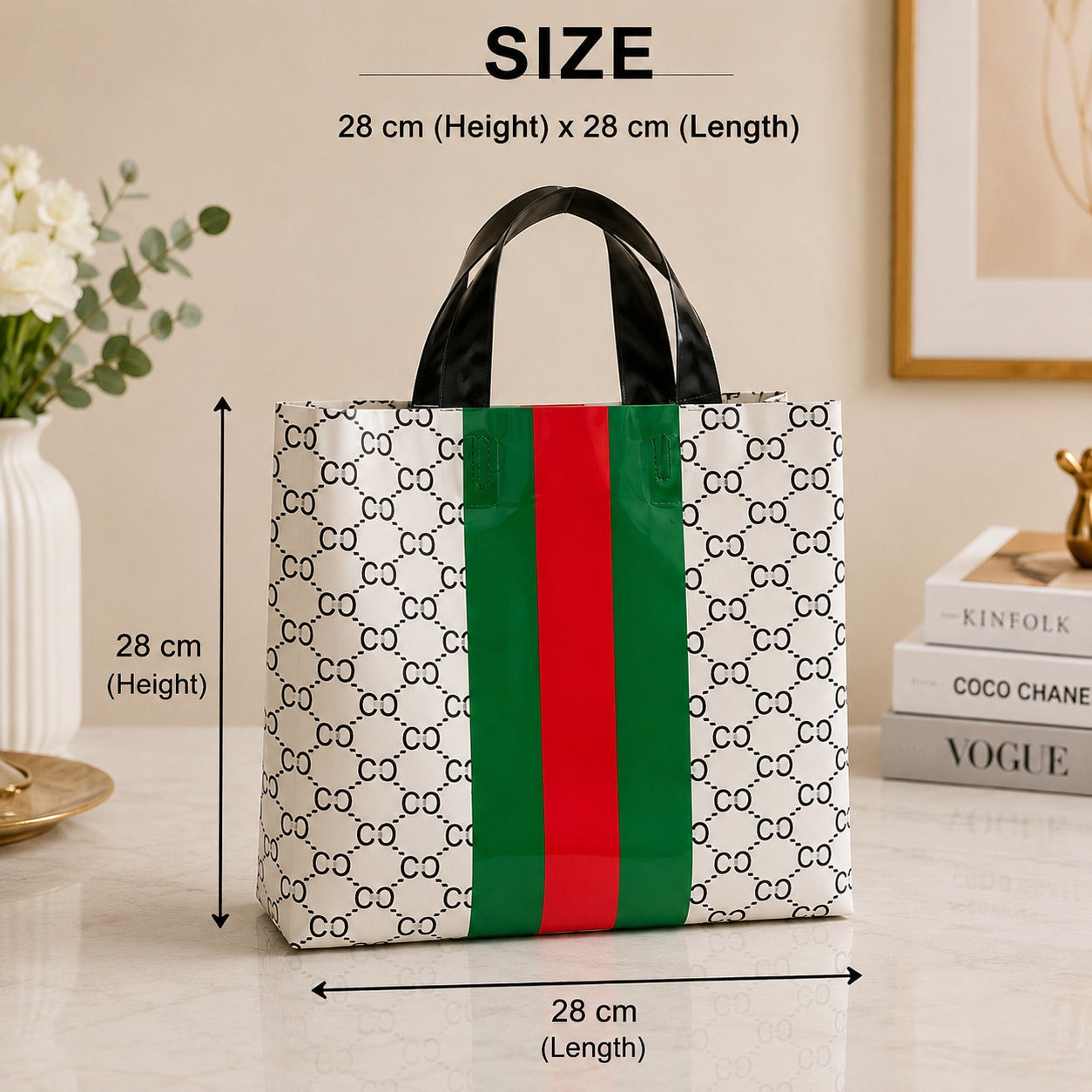 Matcha Green Frosted Plastic Tote Bag | Thickened Waterproof Clothing Shopping Carry Bag with Handles (11x10x3 Inch) - Image 2