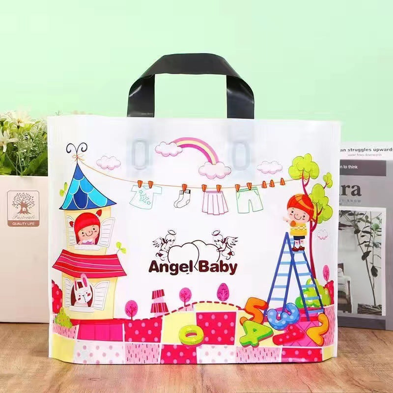 pack of 50pcs Premium Printed Frosted Plastic Gift Tote Bags | Reusable Carry Bags for Return Gifts, Hampers & Party Packaging (5 Designs Available)