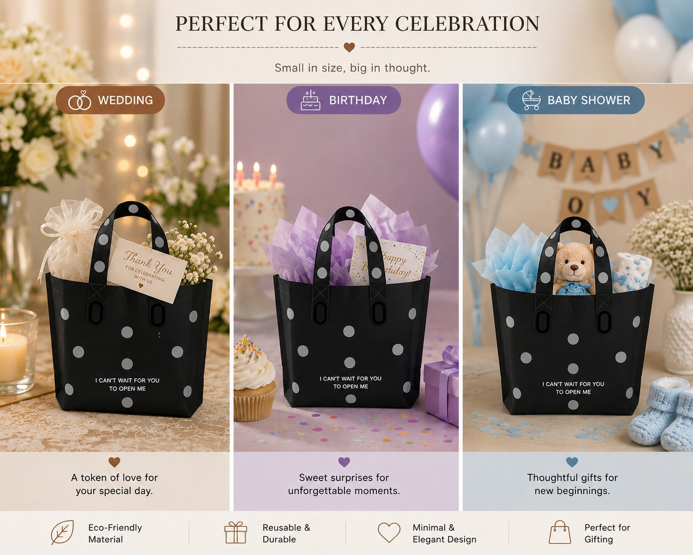 Polka Dot Plastic Frosted Gift Bag – Reusable Carry Bag for Gifts, Hampers & Return Favors - Image 1