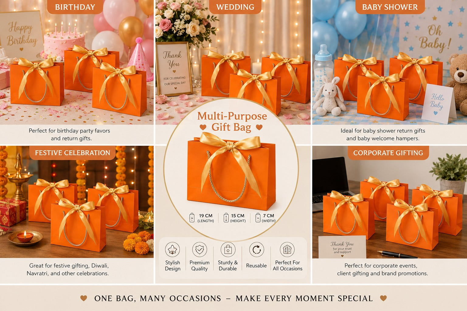Luxury Gift Paper Bag with Satin Ribbon Bow & Rope Handle – Premium Return Gift Bag - Image 3