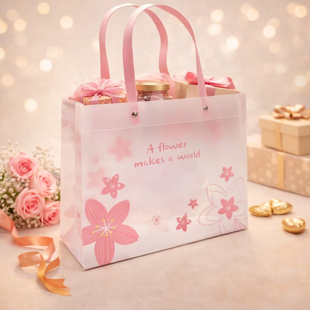 Floral PVC Gift Bags 13x10x4 inch (medium ) - Image 1