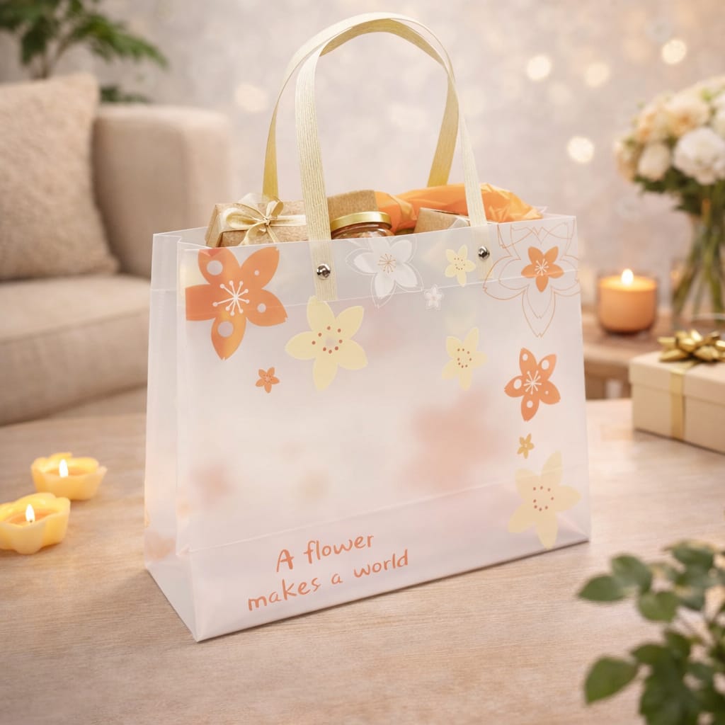 Floral PVC  Big size (32 X 14 X 35 CM)Translucent Bags Goodie Bags With Handle Gift bag, hamper bag, Carry Bags, shopping gift bag, gift for Gifting, Presents, Return Gifts, Birthday, Party, Festivals (Big) (Copy) - Image 4