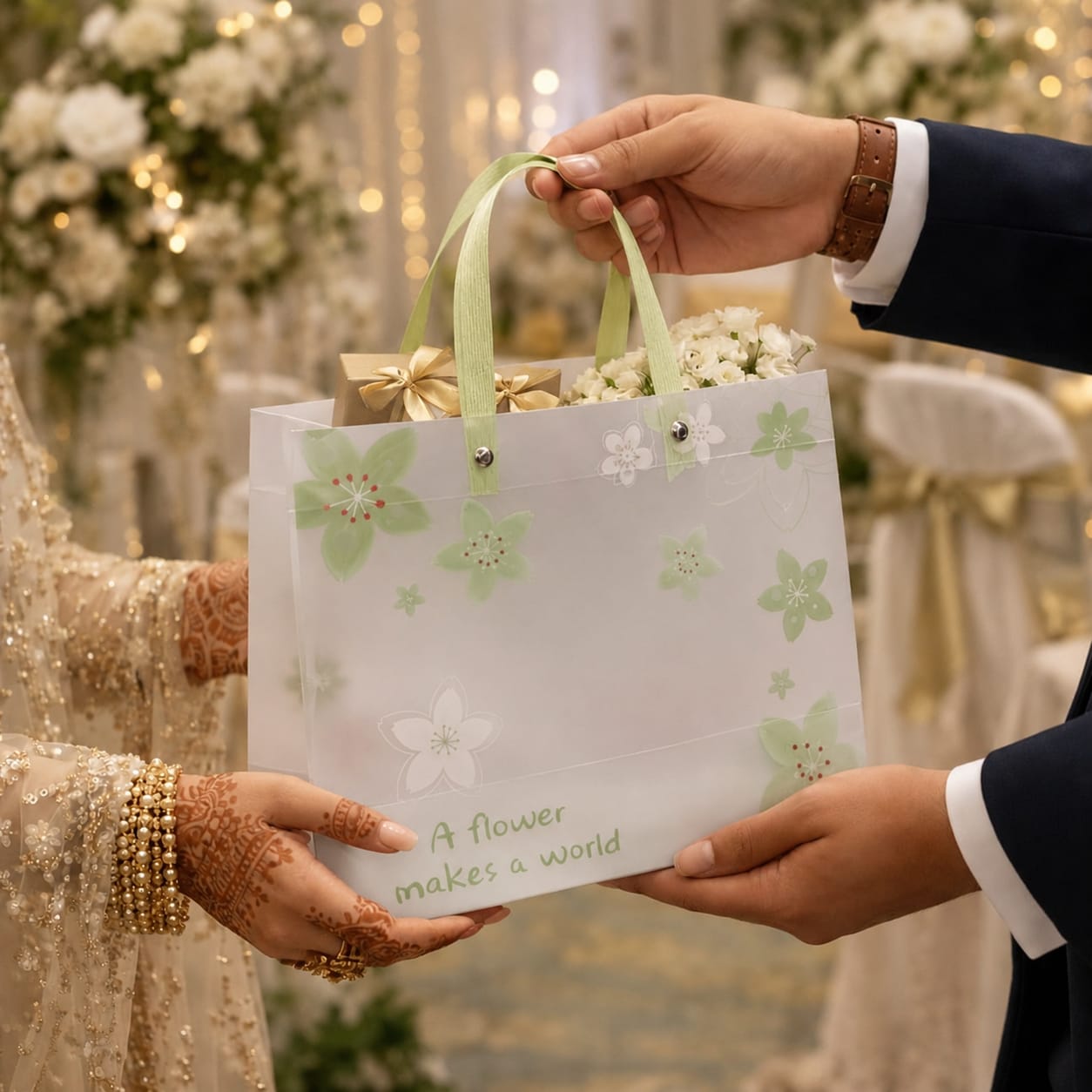 Floral PVC Gift Bags 13x10x4 inch (medium ) - Image 5