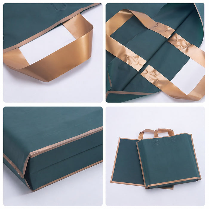 pack of 25pcs Premium Plastic  Frosted Gift Carry Bag with Handle – Black, White & Green | 35×25×10 cm