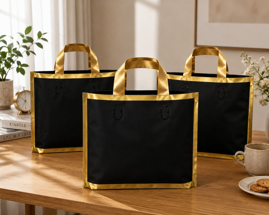 pack of 25pcs Premium Plastic  Frosted Gift Carry Bag with Handle – Black, White & Green | 35×25×10 cm