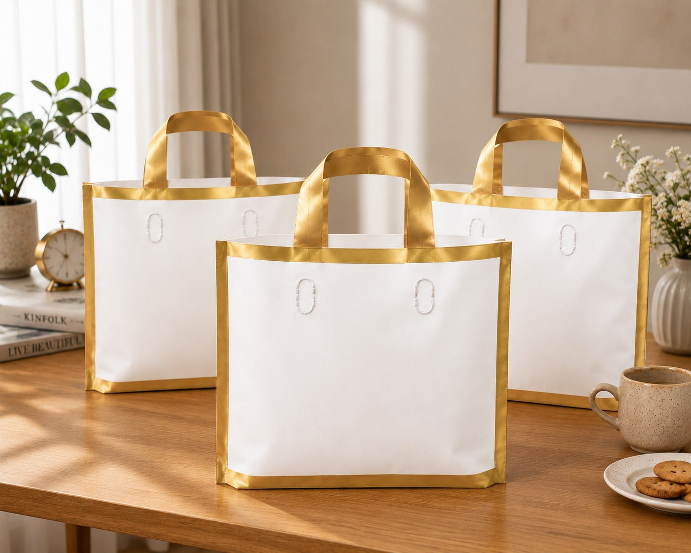 Premium Plastic  Frosted Gift Carry Bag with Handle – Black, White & Green | 35×25×10 cm - Image 13