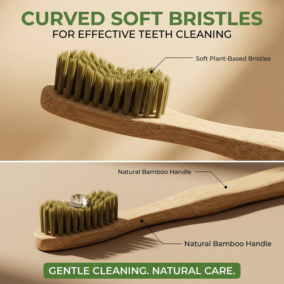 Soft Bristle Bamboo Toothbrush, Eco-Friendly Wooden Toothbrush with Green Bristles (1 Pc) - Image 4