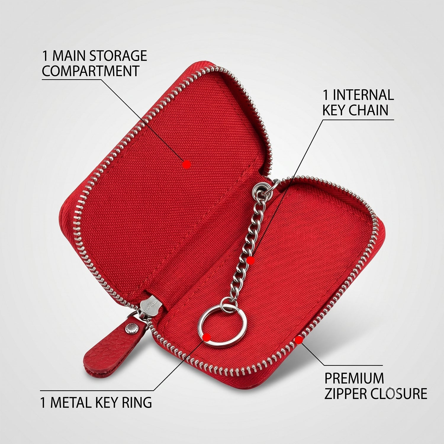 Leather Car Key Case Smart Key Holder Pouch With Zip And Snap Hook (1 Pc)