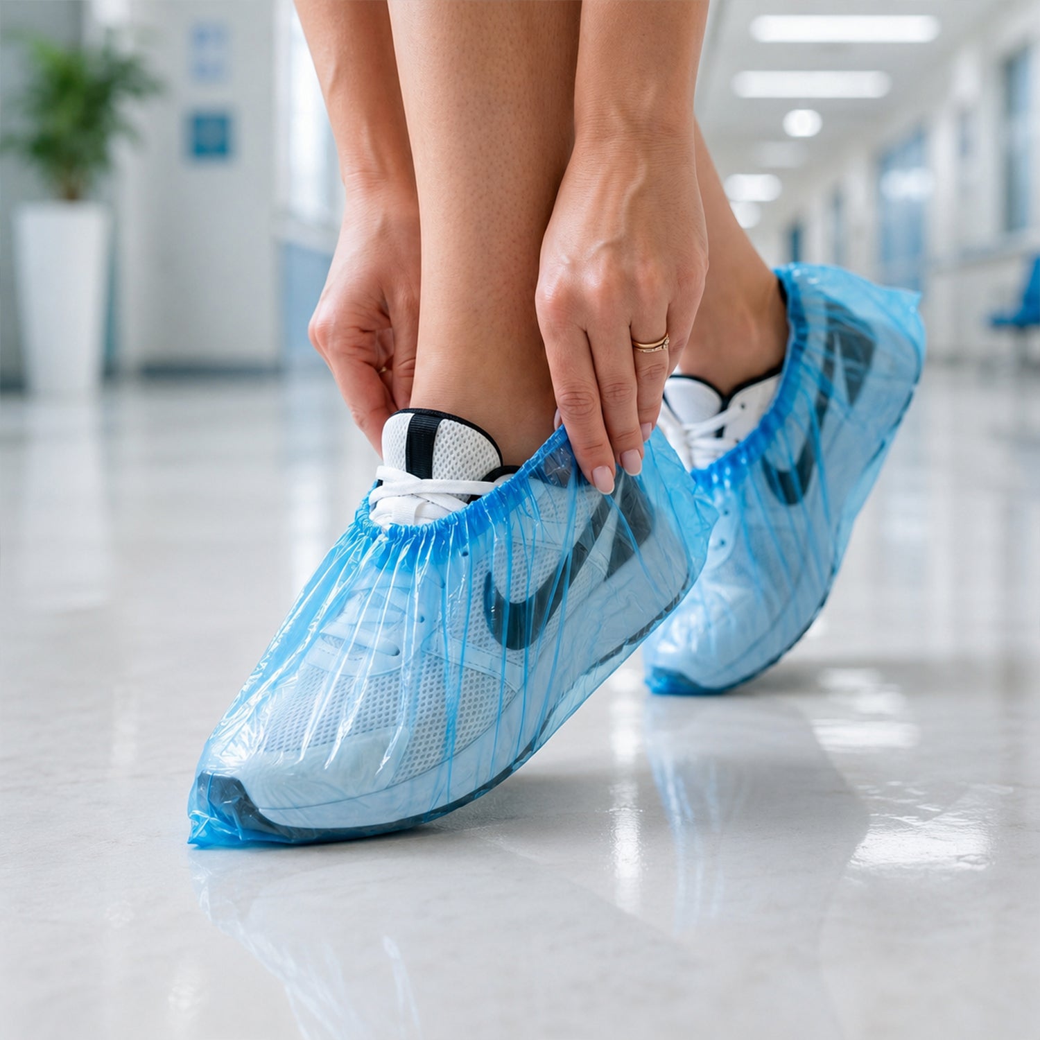Disposable Plastic Shoe Cover Set With Elastic Fit (5 Pair Set)