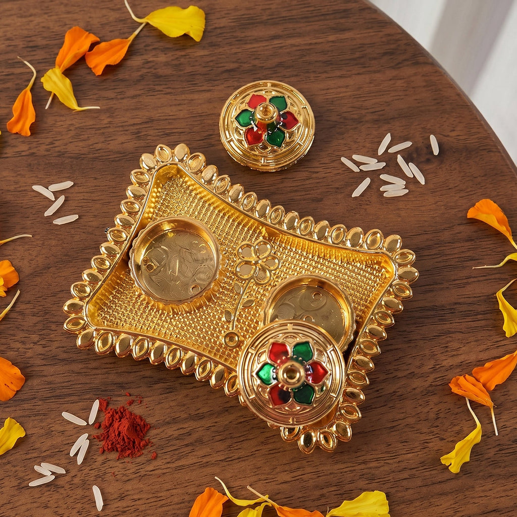 Kumkum Holder  Elegant Meenakari Floral Design For Pooja