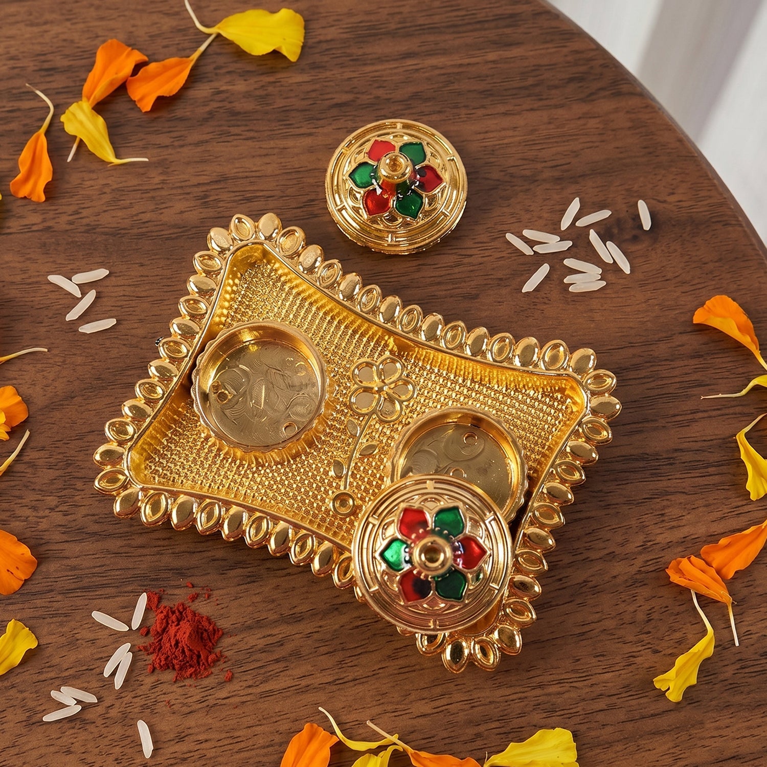 Kumkum Holder  Elegant Meenakari Floral Design For Pooja