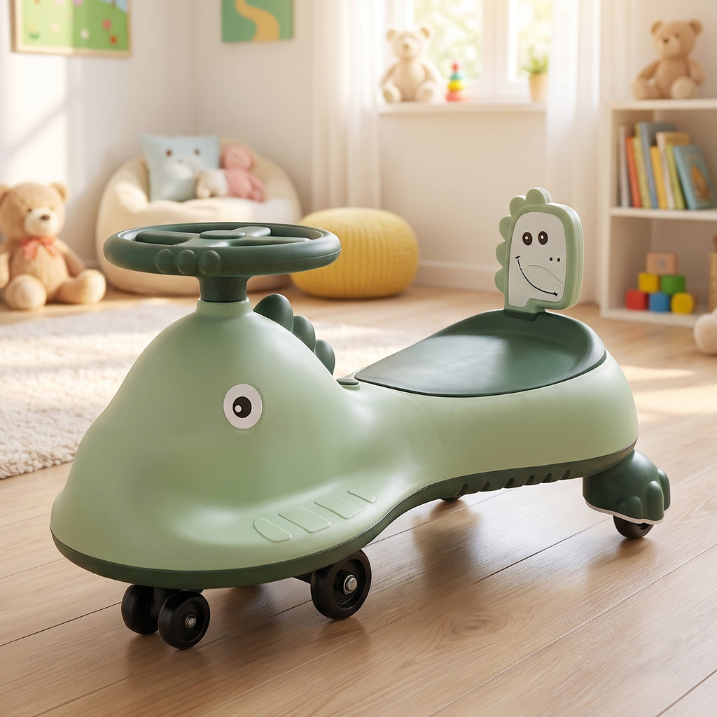 Kids Dinosaur Swing Car Ride On Toy With Music And Steering Wheel (1 Pc)