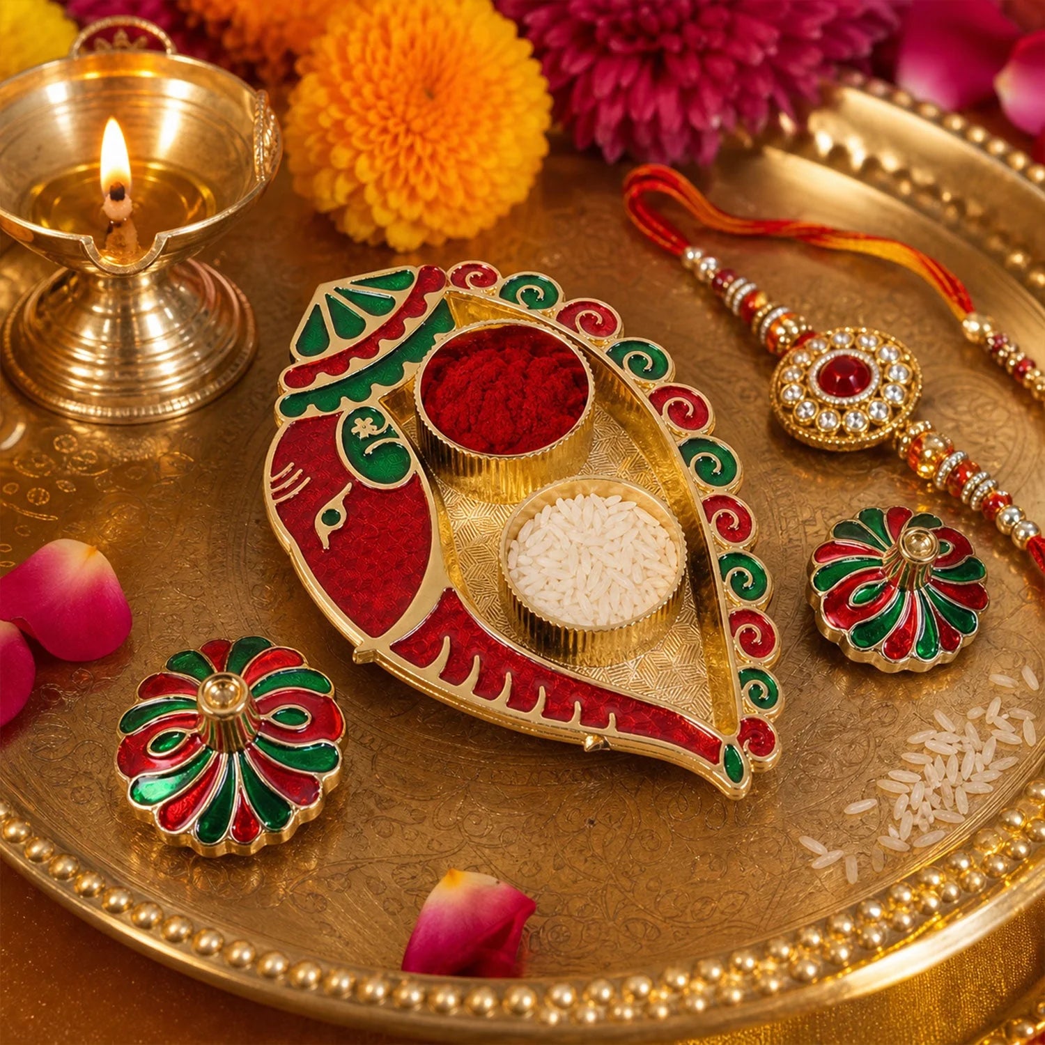 Leaf Shaped Kankavati Kumkum Holder For Puja And Tilak Rituals (1 Pc)