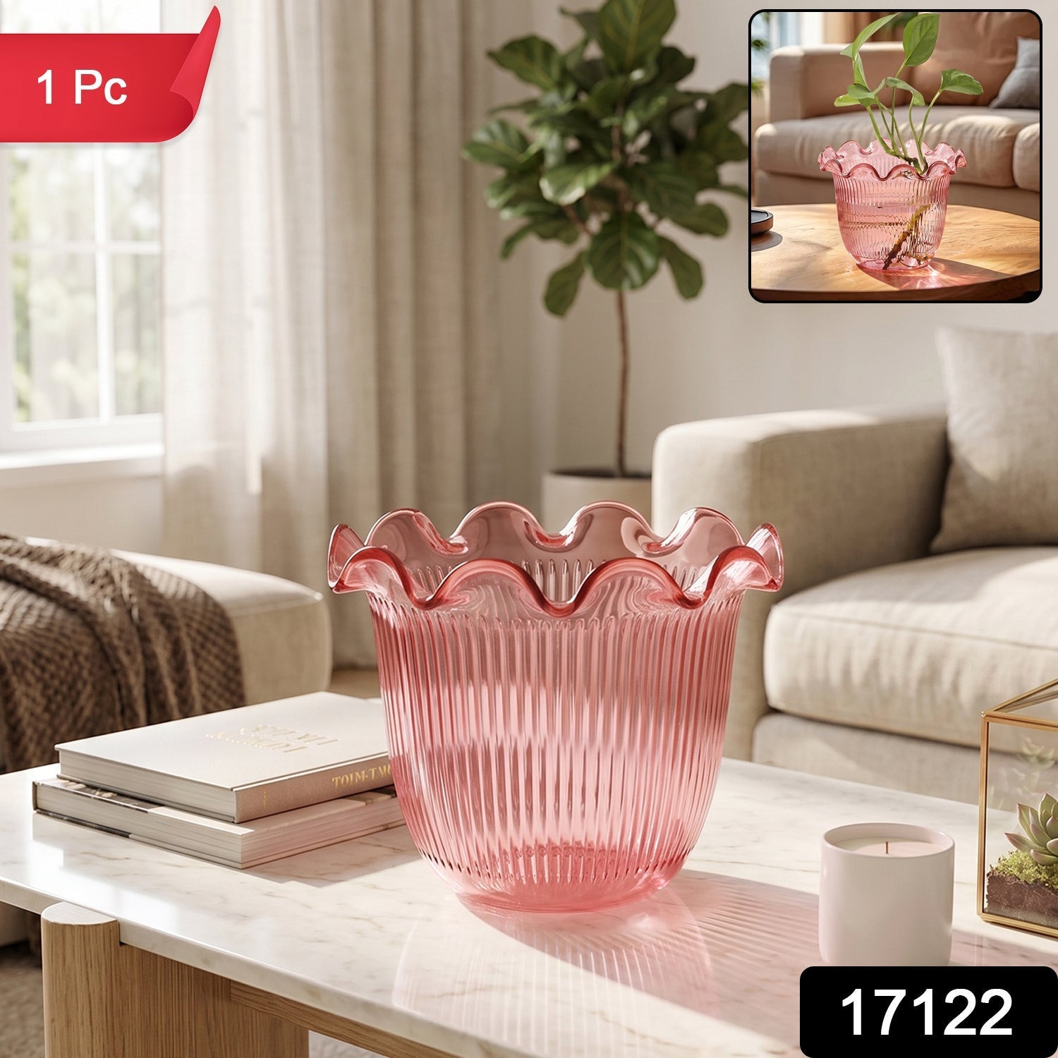 Decorative Ruffled Flower Pot Planter Vase For Home Table And Plant Decor (1 Pc)